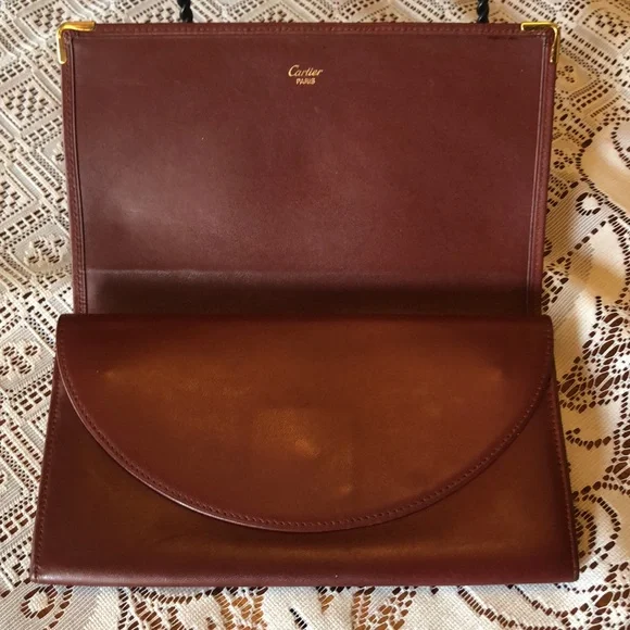 CARTIER Paris Bordeaux Burgundy Collection Kiss Lock Wallet Clutch